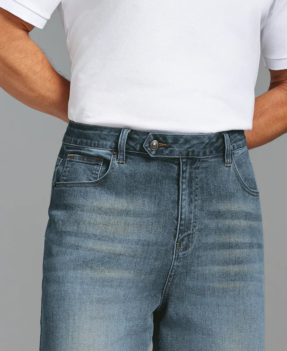 Mens Wide Leg Jeans — Sword Tab & Inner Drawstring