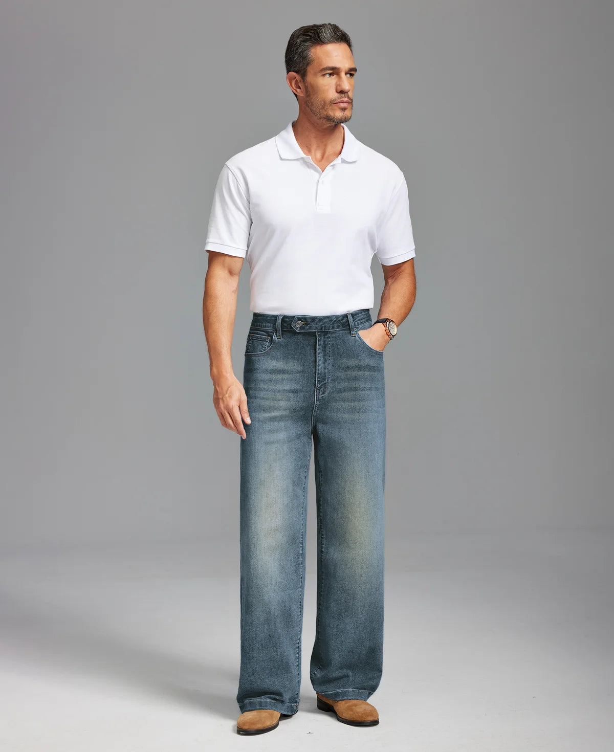 Mens Wide Leg Jeans — Sword Tab & Inner Drawstring
