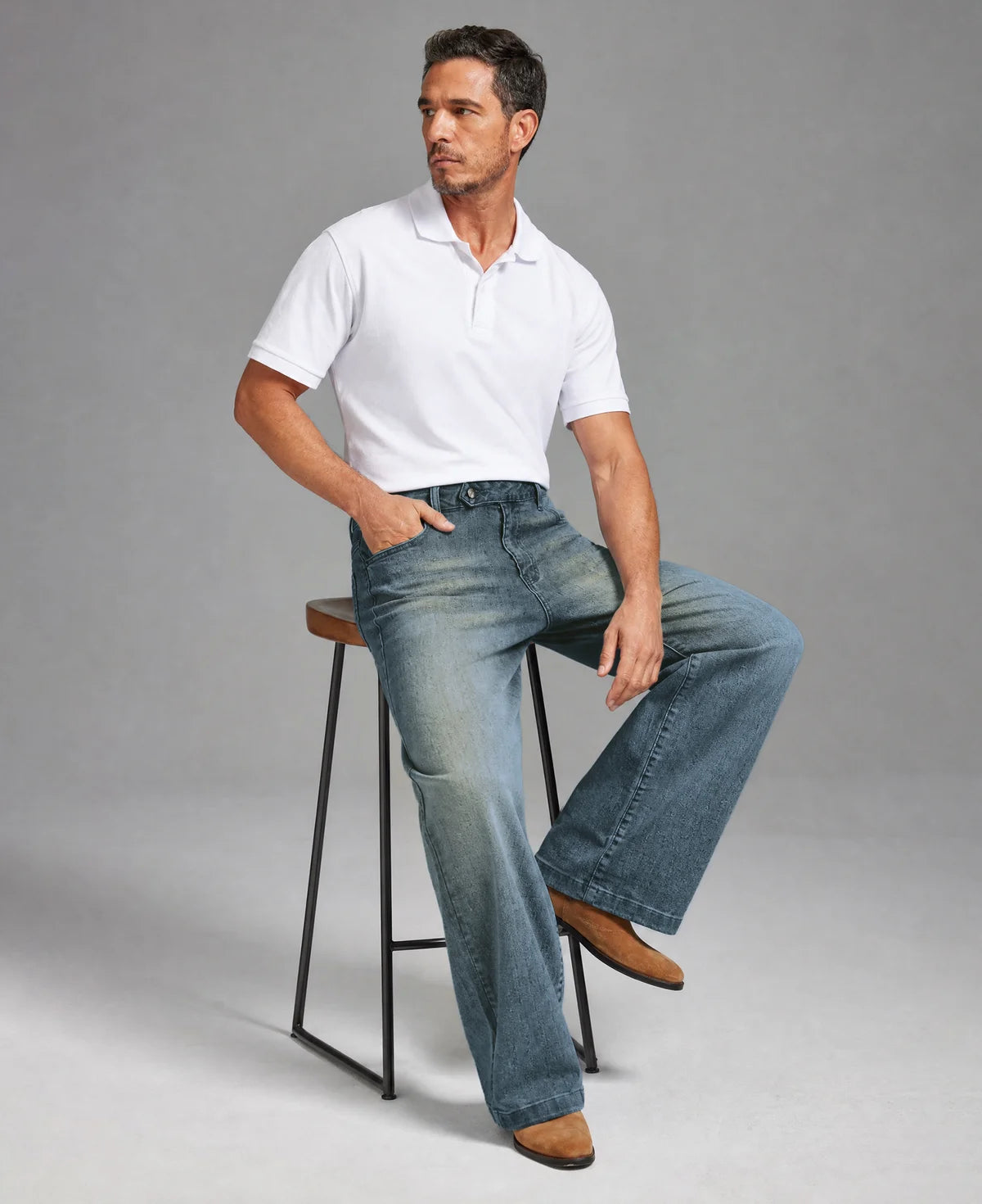 Mens Wide Leg Jeans — Sword Tab & Inner Drawstring