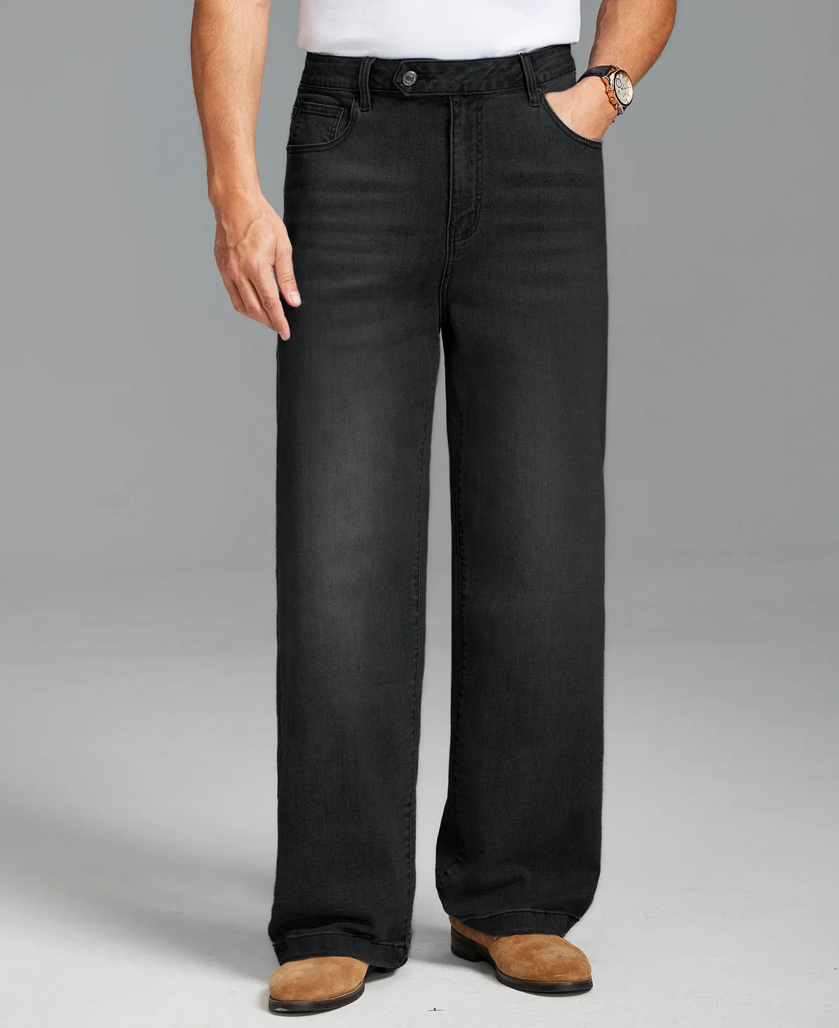 Mens Wide Leg Jeans — Sword Tab & Inner Drawstring
