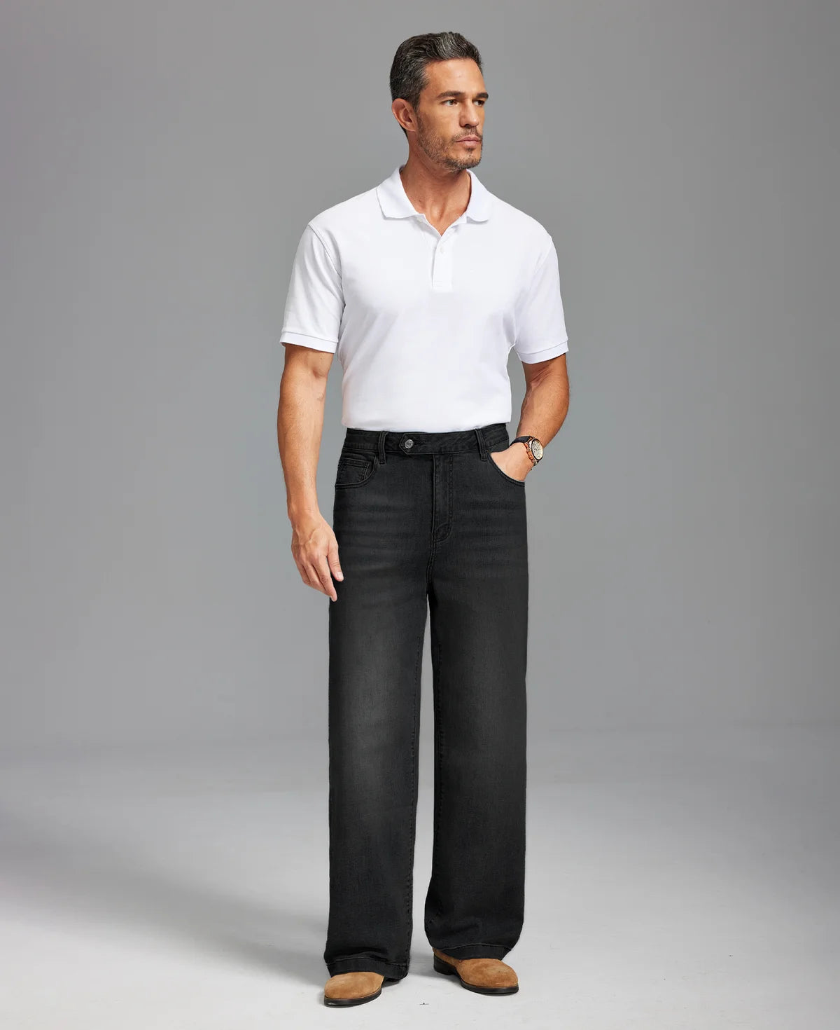 Mens Wide Leg Jeans — Sword Tab & Inner Drawstring