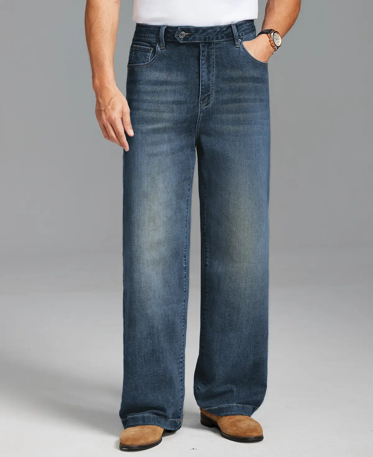 Mens Wide Leg Jeans — Sword Tab & Inner Drawstring
