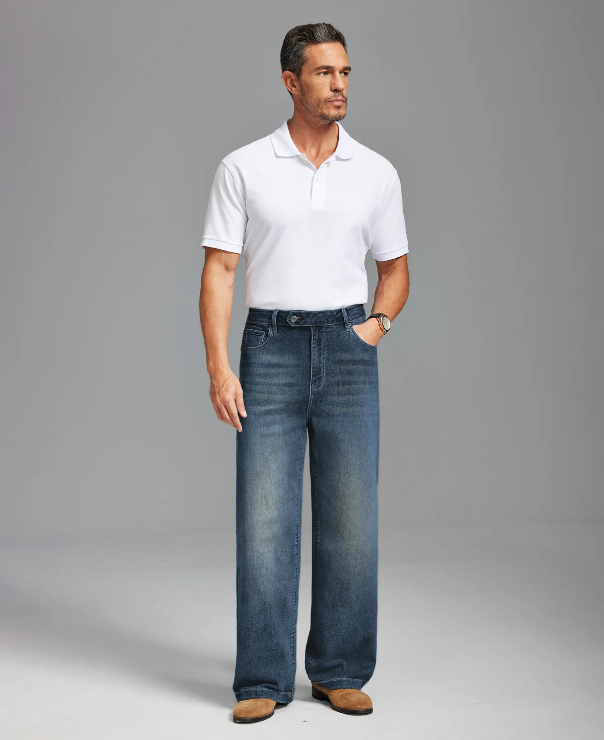 Mens Wide Leg Jeans — Sword Tab & Inner Drawstring