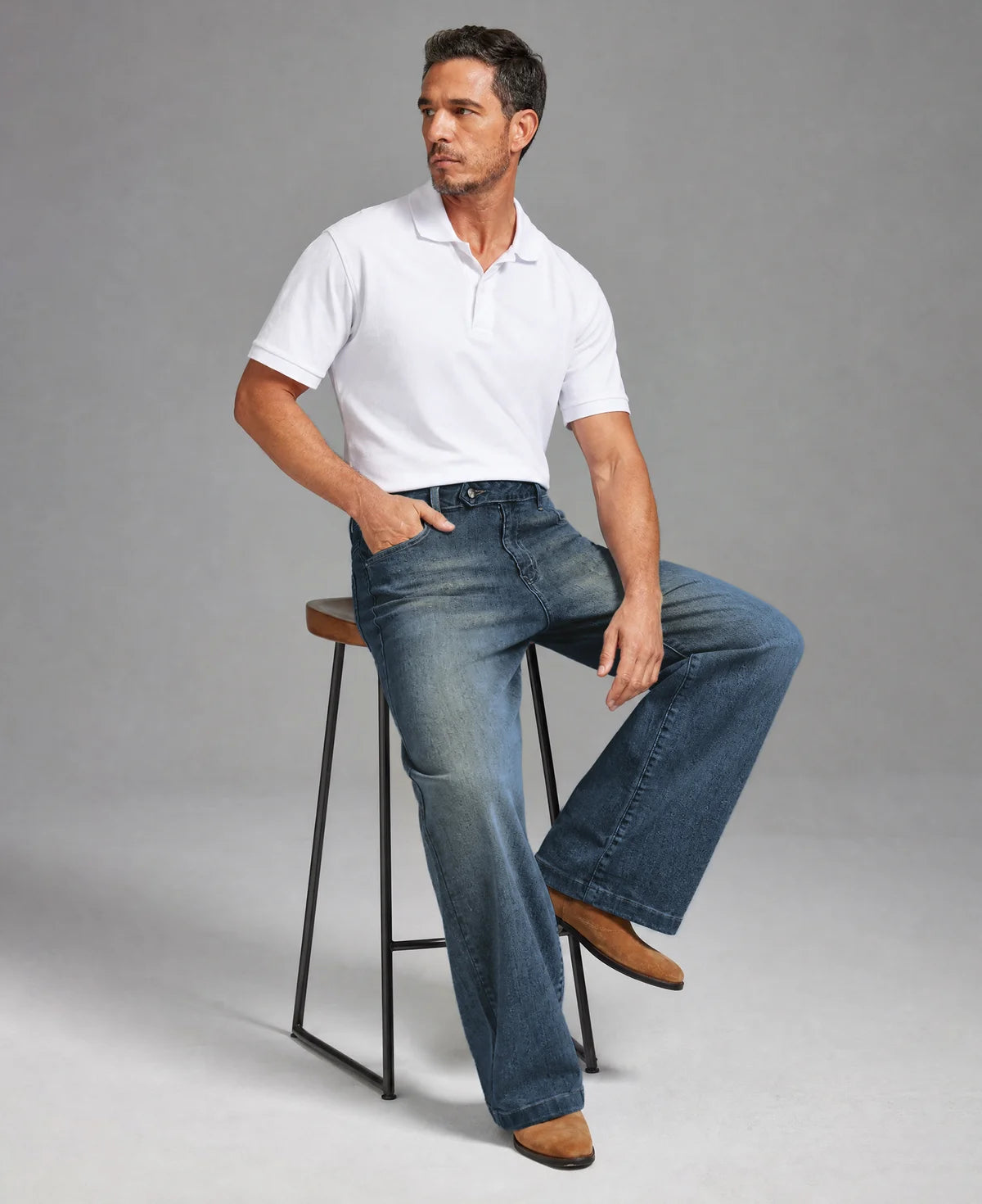 Mens Wide Leg Jeans — Sword Tab & Inner Drawstring