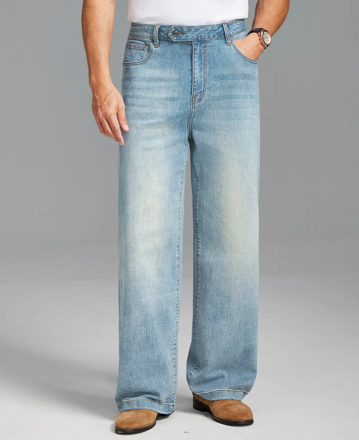 Mens Wide Leg Jeans — Sword Tab & Inner Drawstring