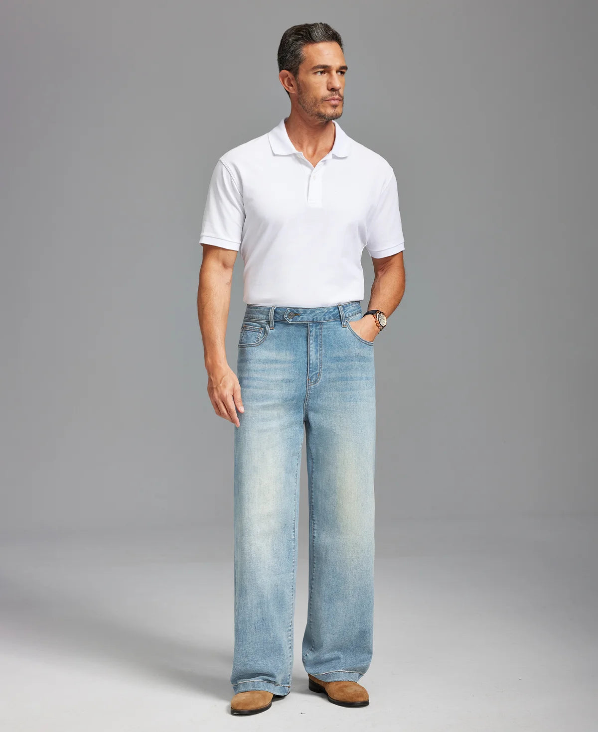 Mens Wide Leg Jeans — Sword Tab & Inner Drawstring