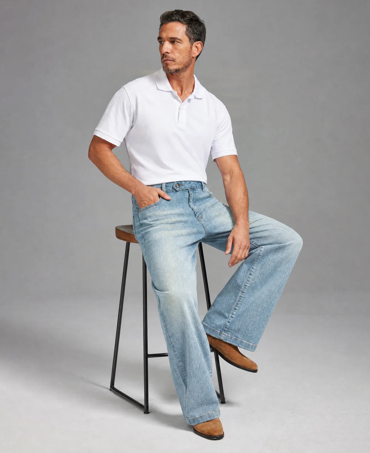 Mens Wide Leg Jeans — Sword Tab & Inner Drawstring