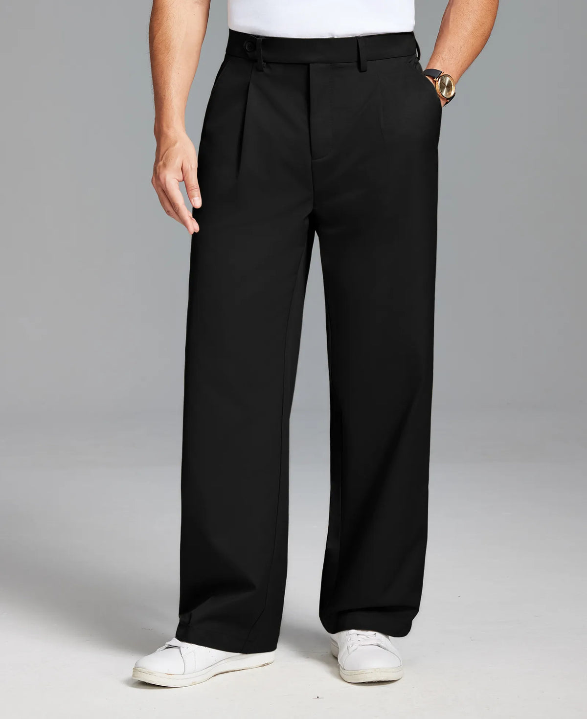 Men's Baggy Wide Leg Pants — Pleated & Elastic Waist