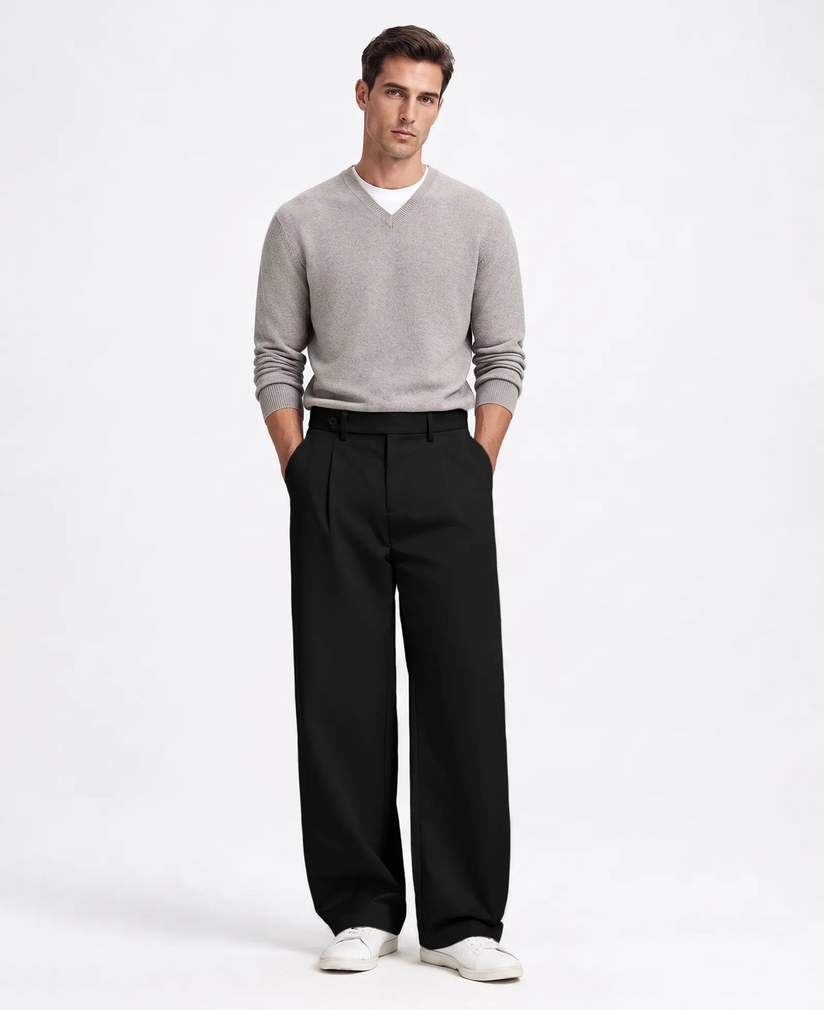 Men's Baggy Wide Leg Pants — Pleated & Elastic Waist