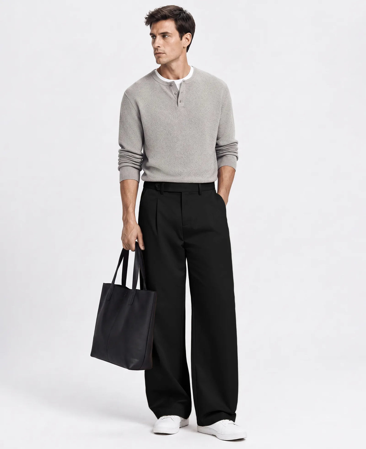 Men's Baggy Wide Leg Pants — Pleated & Elastic Waist