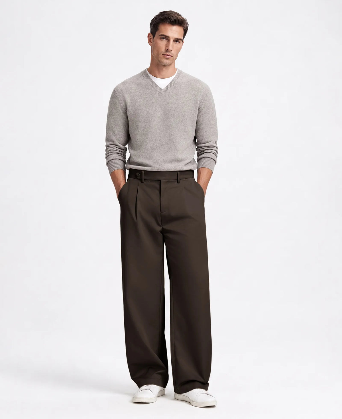 Men's Baggy Wide Leg Pants — Pleated & Elastic Waist
