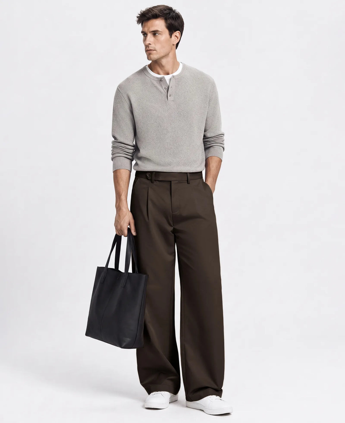 Men's Baggy Wide Leg Pants — Pleated & Elastic Waist