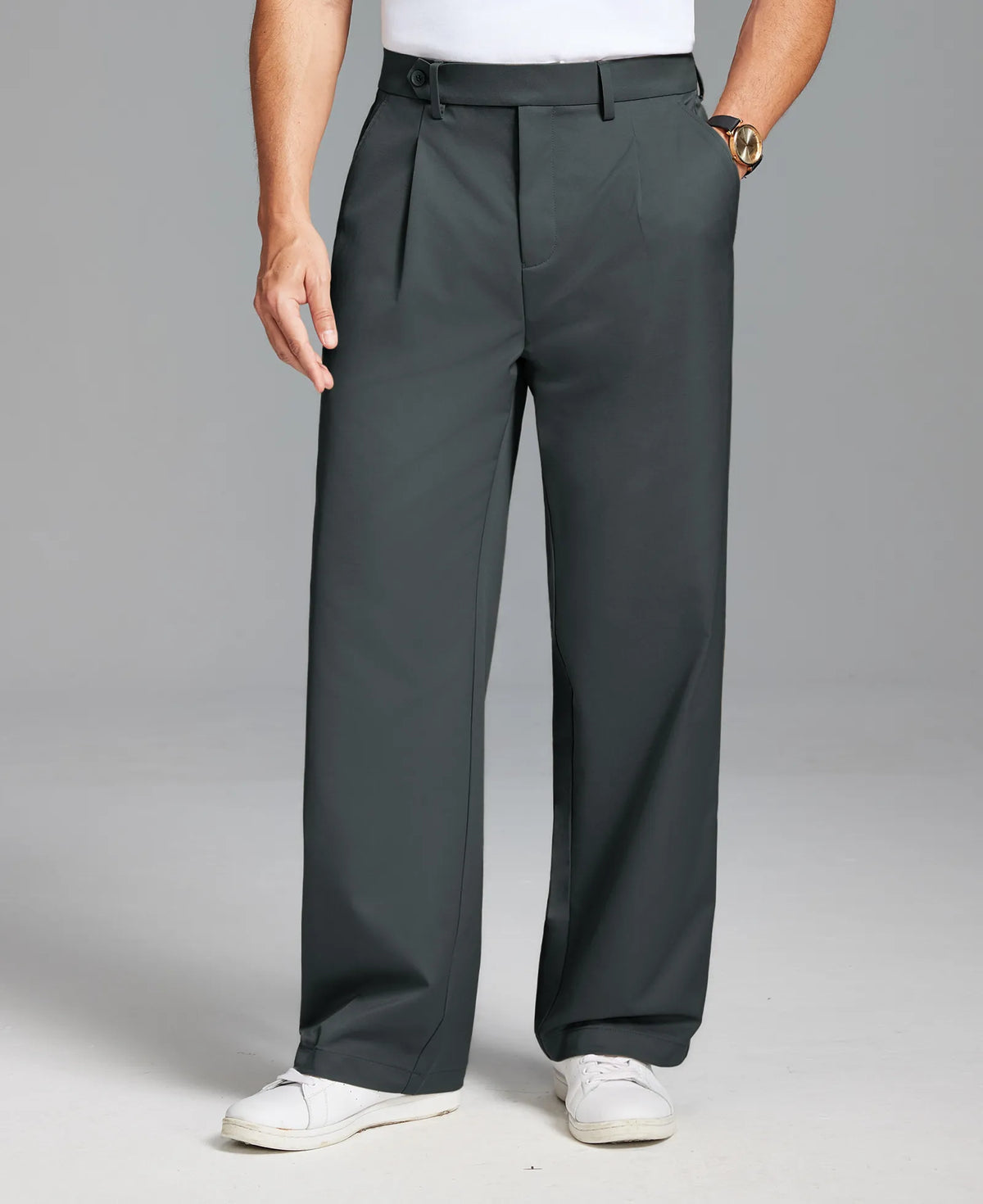 Men's Baggy Wide Leg Pants — Pleated & Elastic Waist