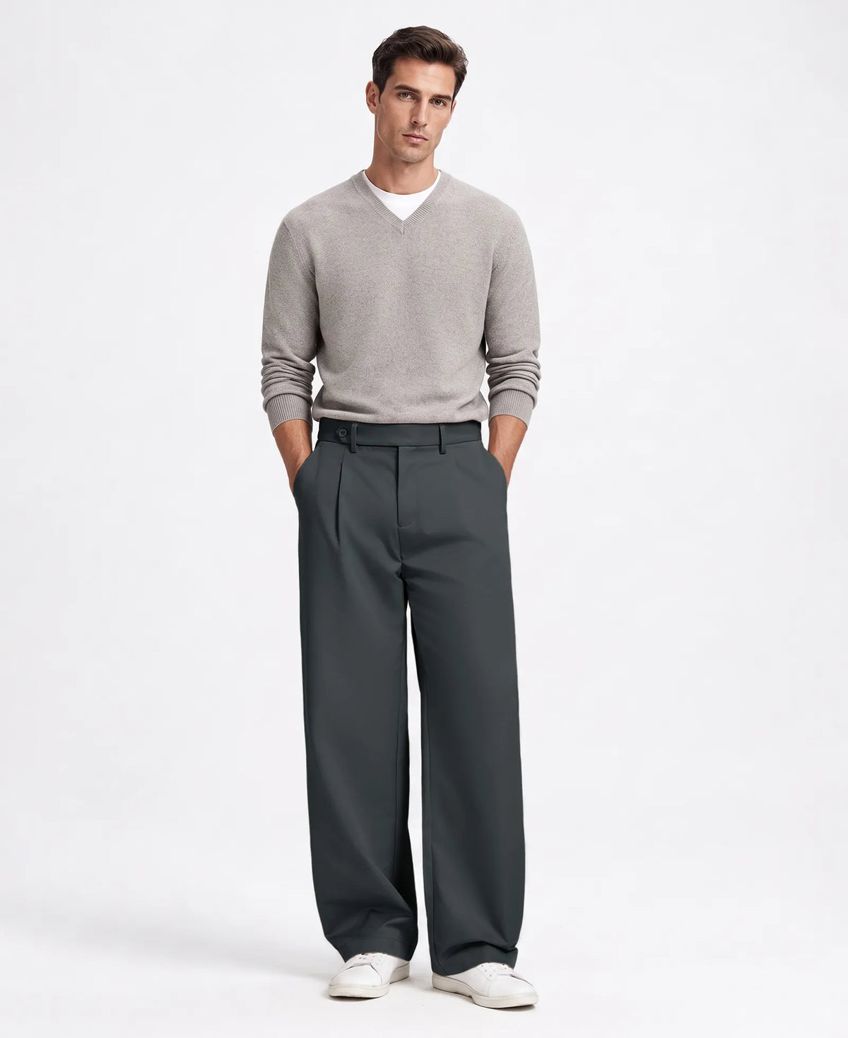 Men's Baggy Wide Leg Pants — Pleated & Elastic Waist