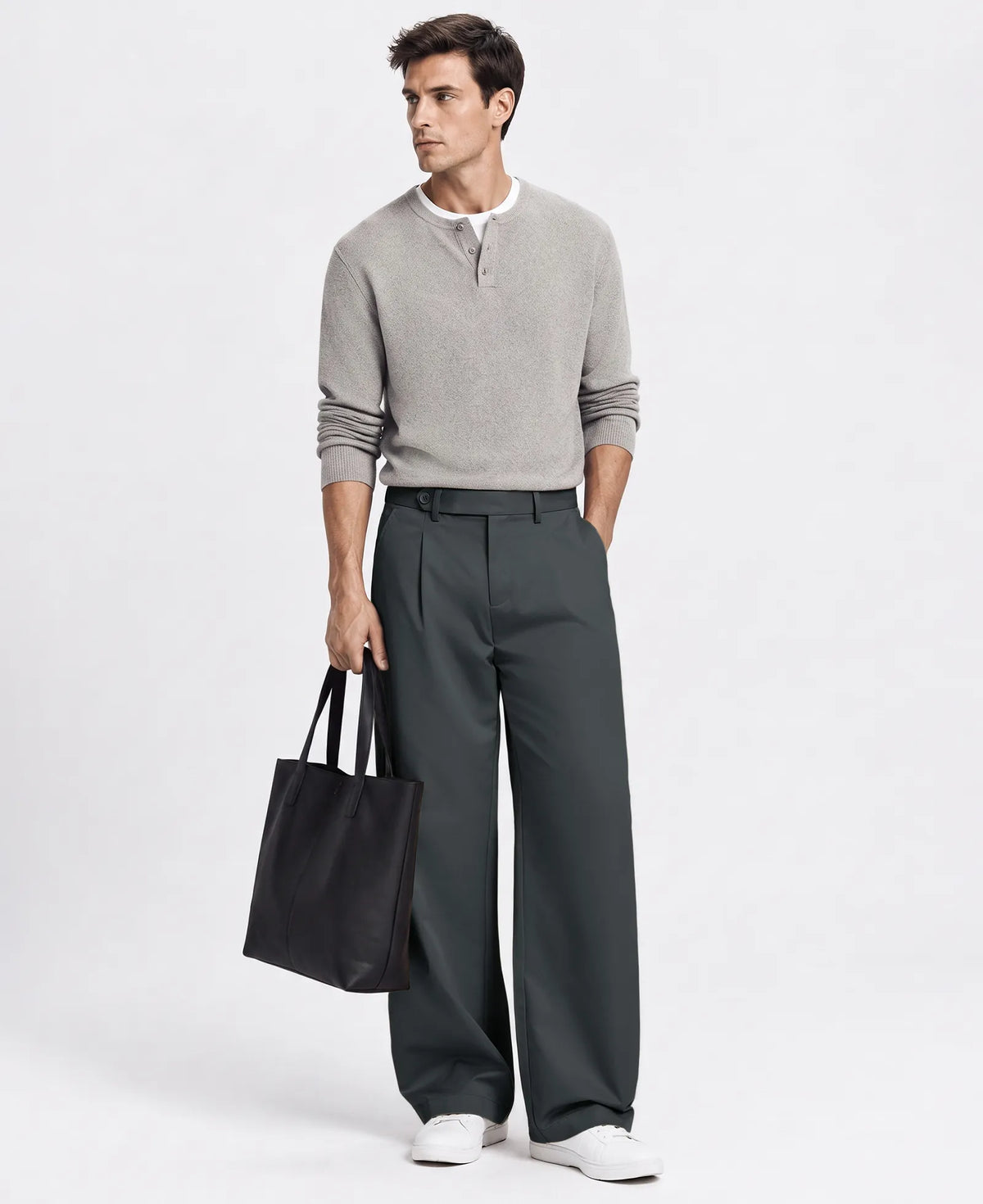 Men's Baggy Wide Leg Pants — Pleated & Elastic Waist