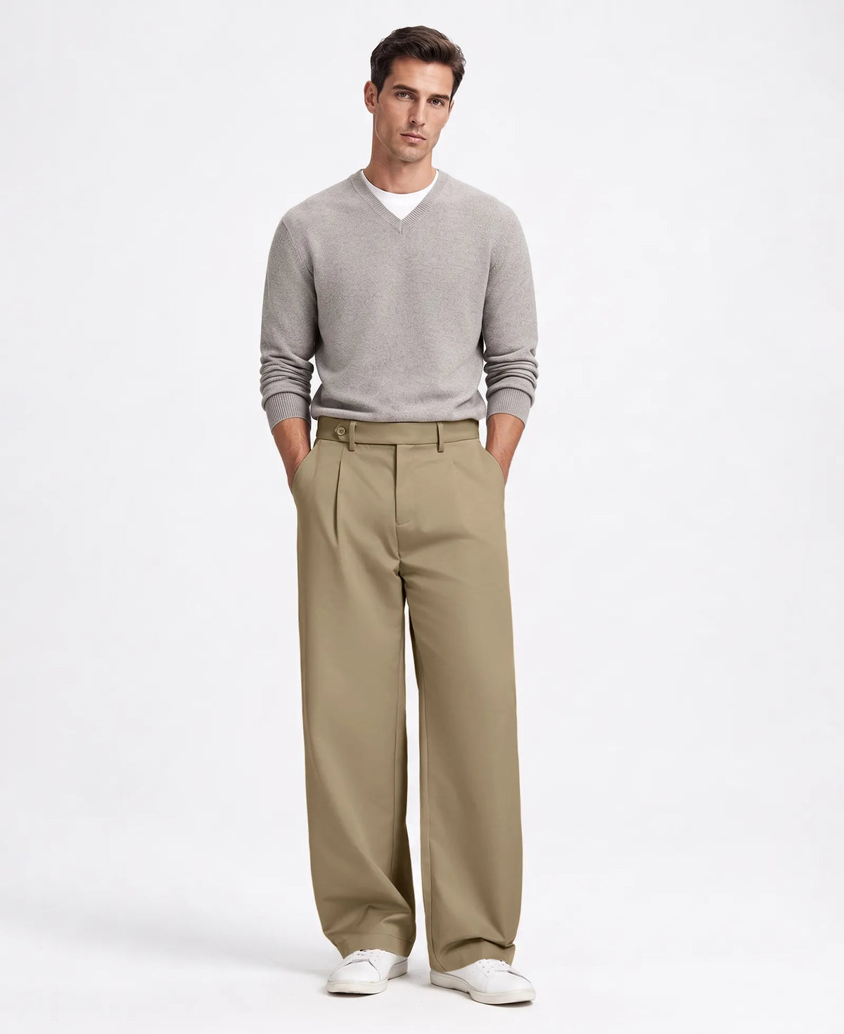 Men's Baggy Wide Leg Pants — Pleated & Elastic Waist