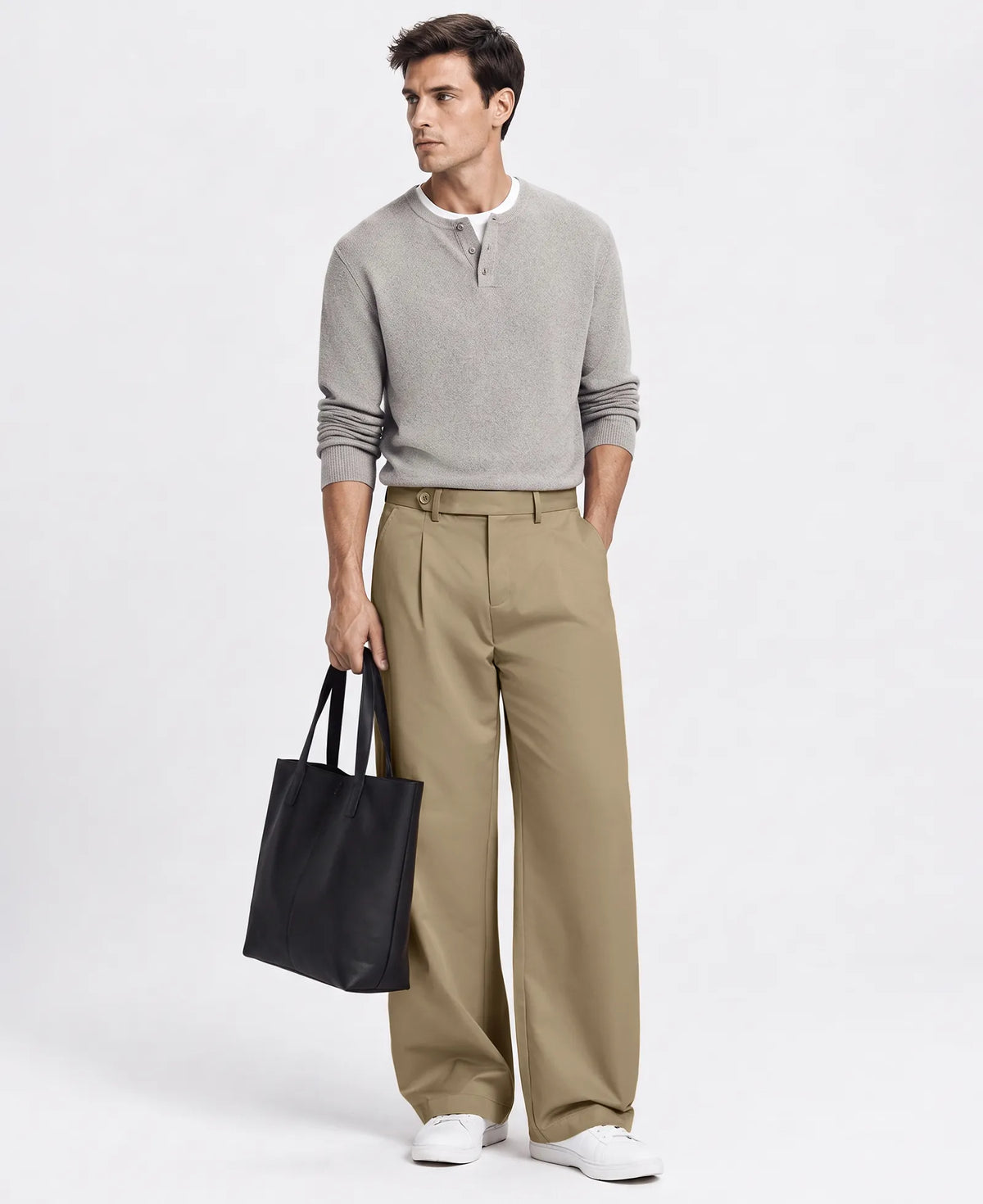 Men's Baggy Wide Leg Pants — Pleated & Elastic Waist