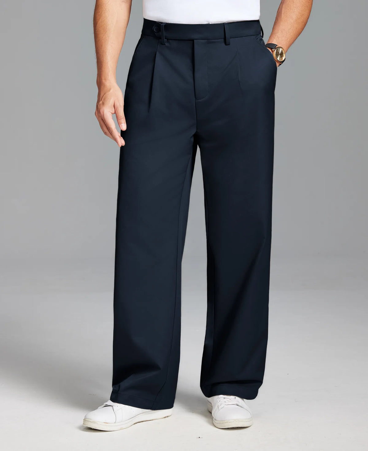 Men's Baggy Wide Leg Pants — Pleated & Elastic Waist