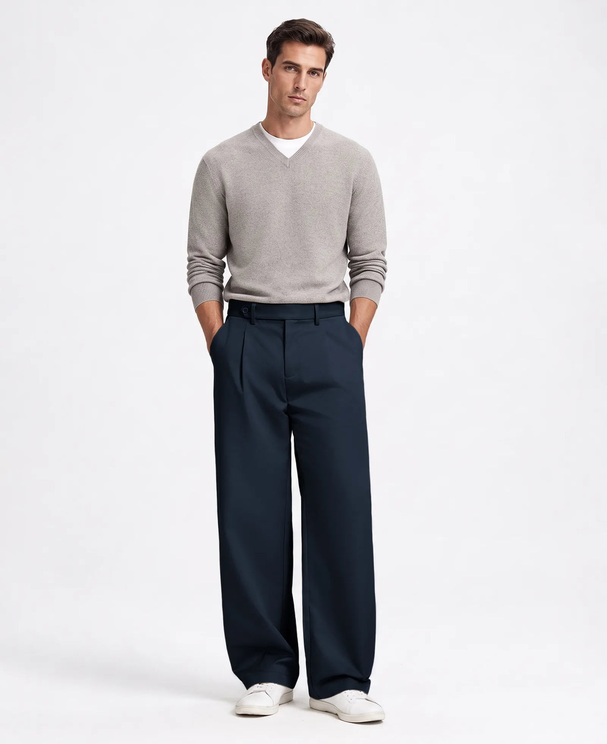 Men's Baggy Wide Leg Pants — Pleated & Elastic Waist