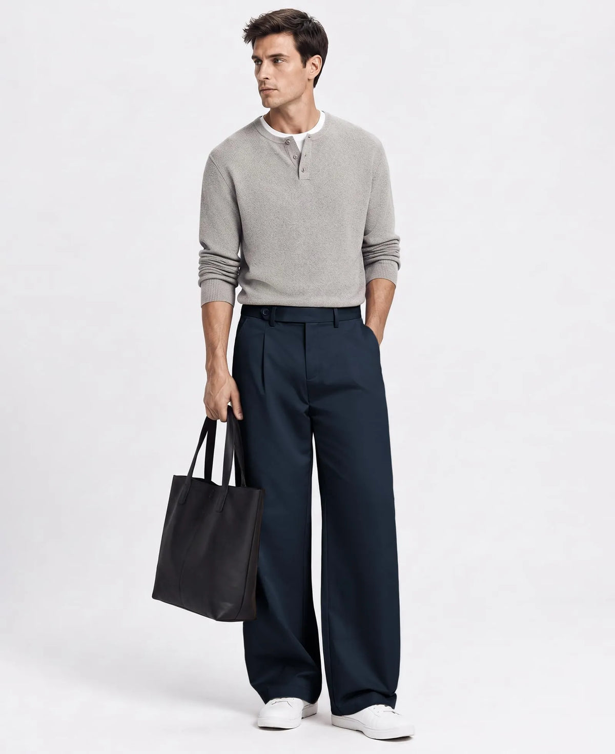 Men's Baggy Wide Leg Pants — Pleated & Elastic Waist