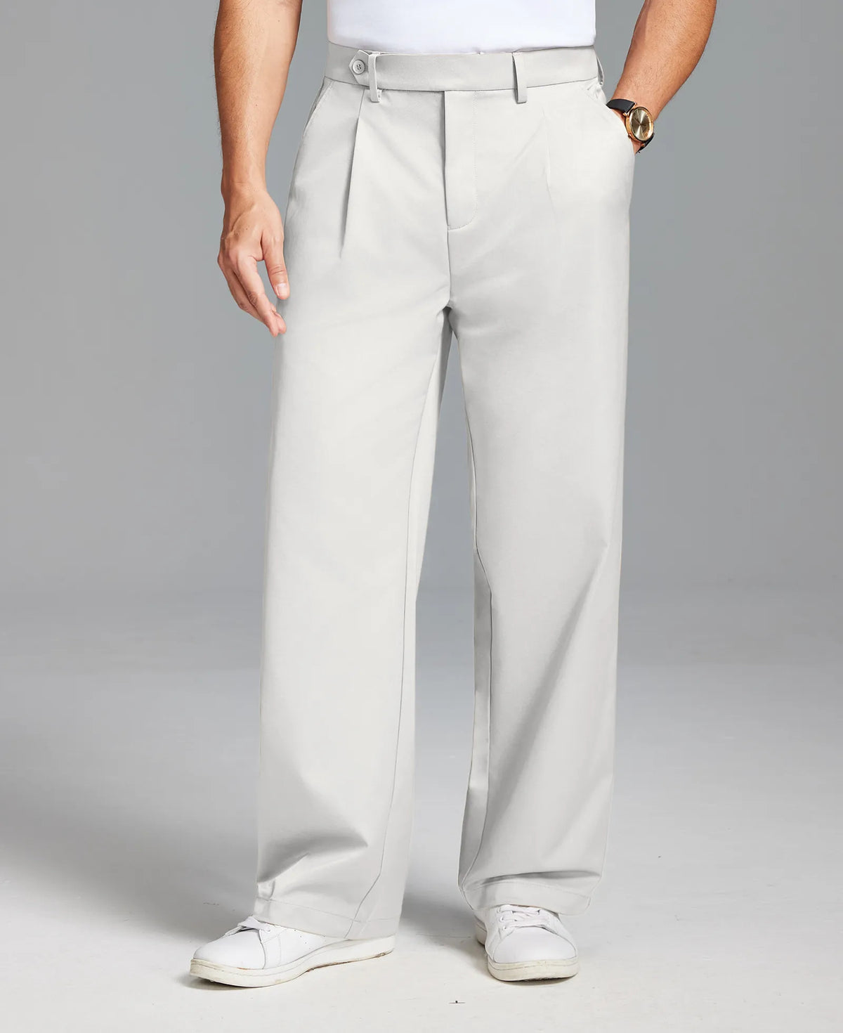Men's Baggy Wide Leg Pants — Pleated & Elastic Waist