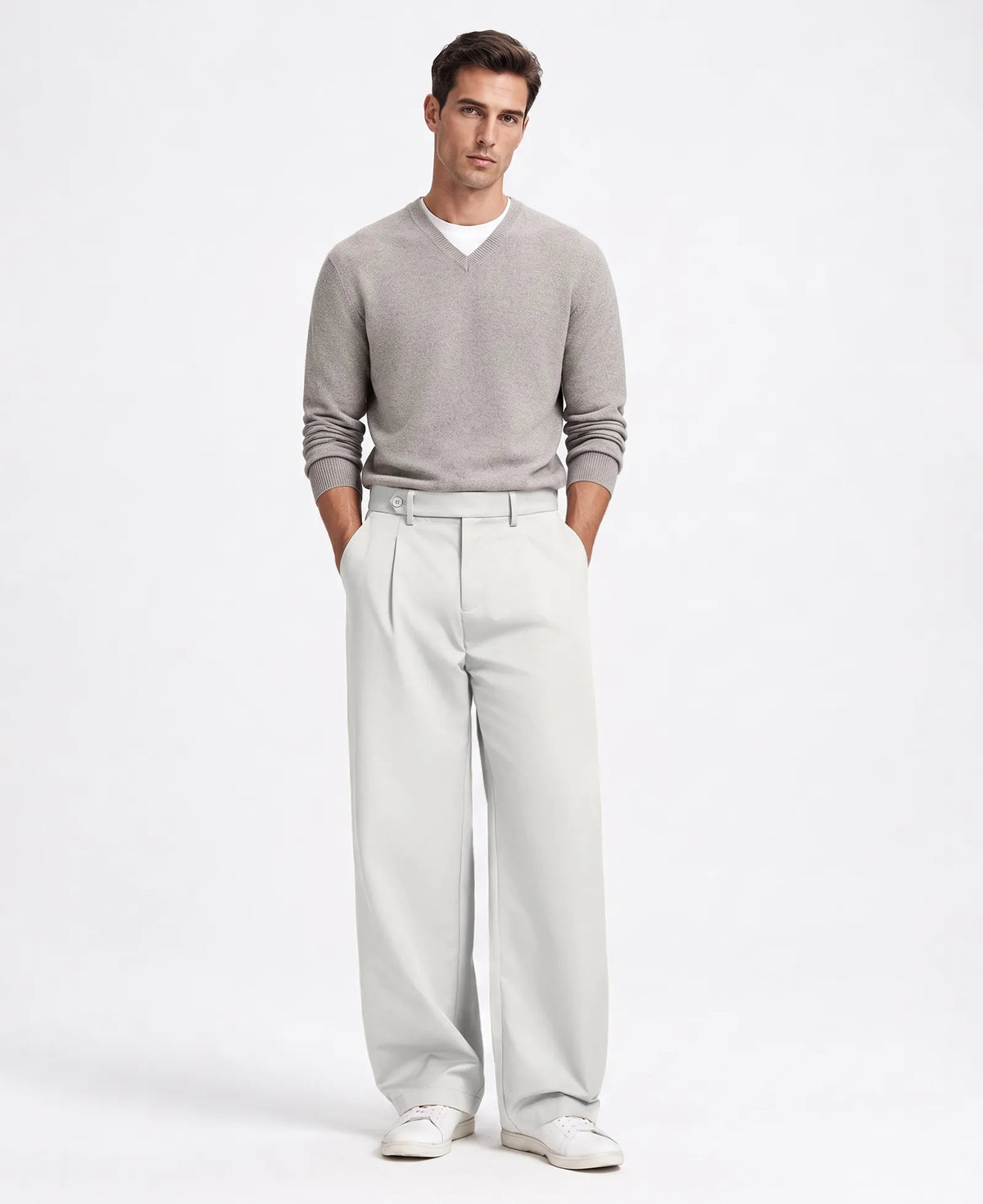 Men's Baggy Wide Leg Pants — Pleated & Elastic Waist