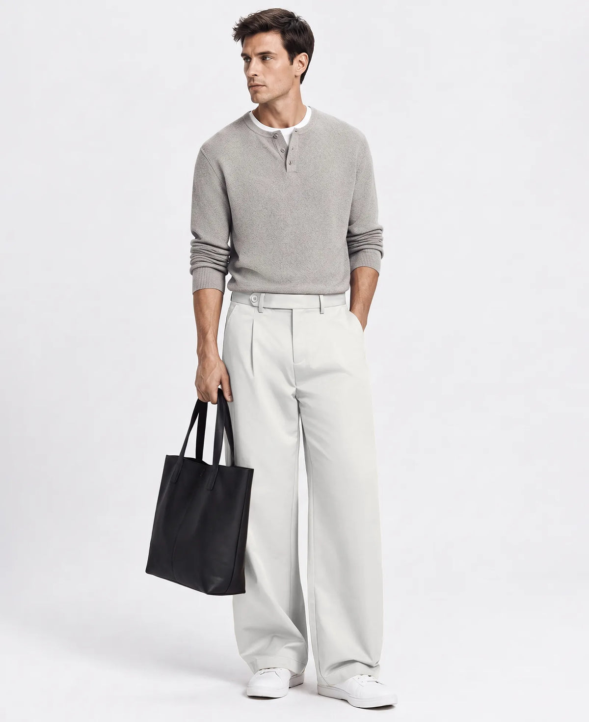Men's Baggy Wide Leg Pants — Pleated & Elastic Waist