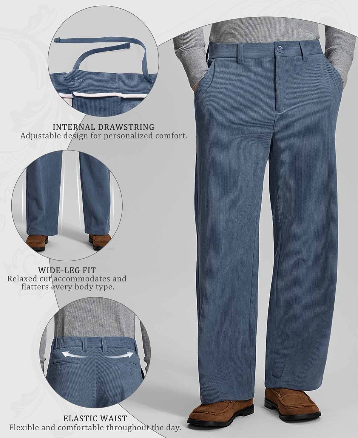 Features: inner drawstring (adjustable waist), wide leg (fits various body types), elastic waistband (daily comfort).