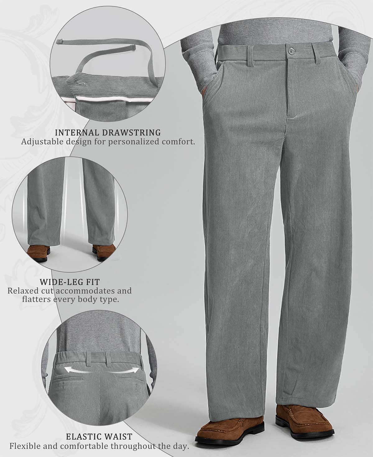 Features: inner drawstring (adjustable waist), wide leg (fits various body types), elastic waistband (daily comfort).