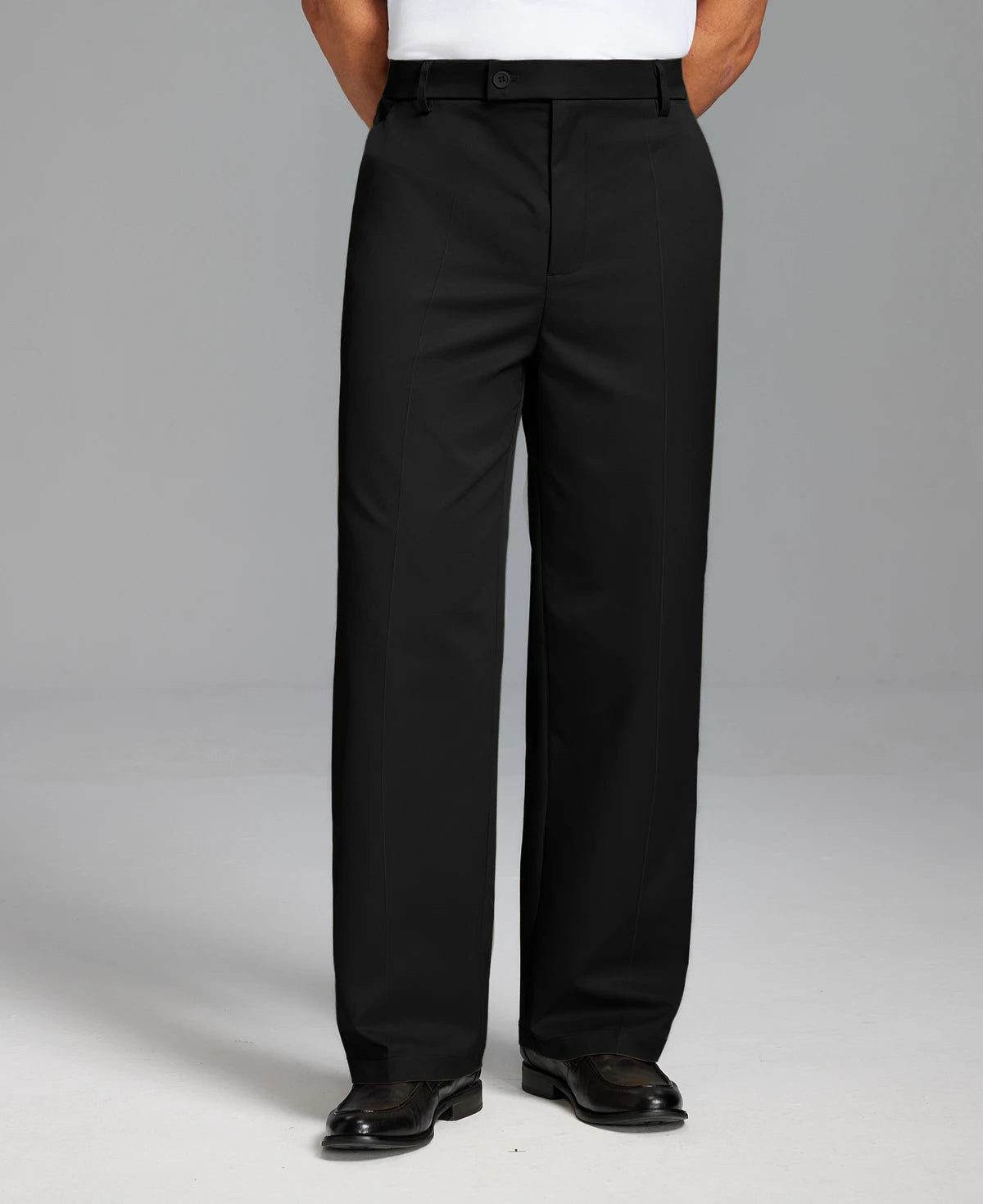 Men's Wide Leg Pleated Dress Pants with Drawstring Waist