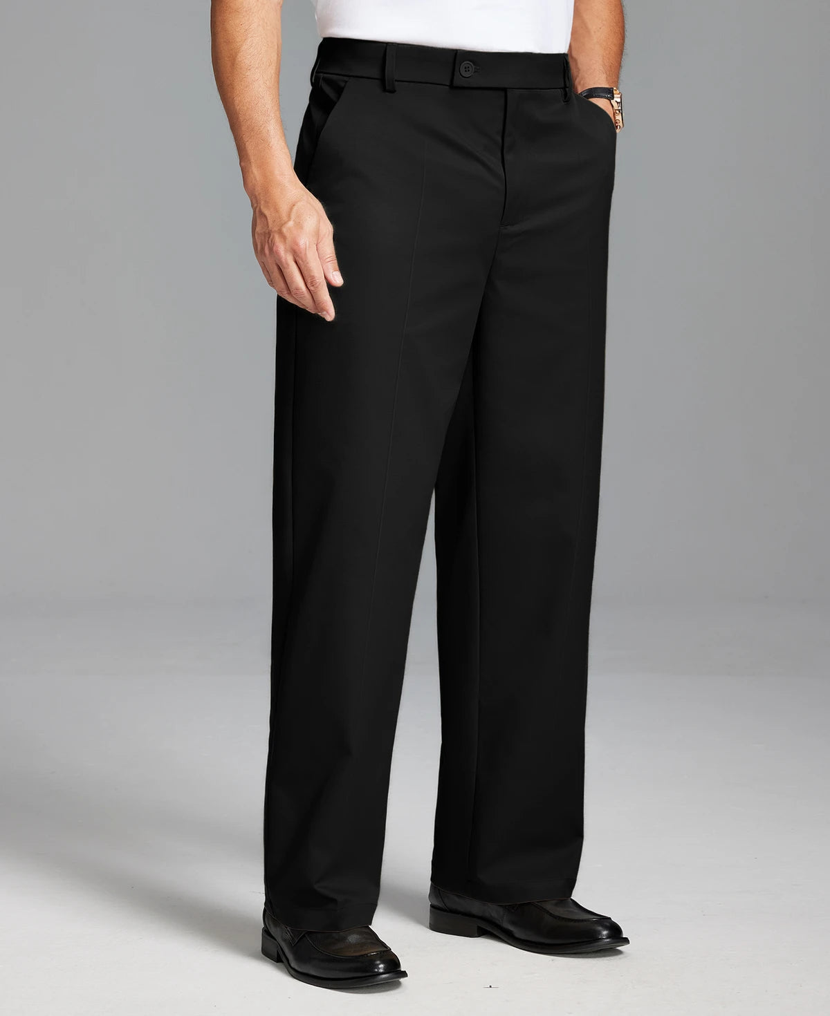 Men's Wide Leg Pleated Dress Pants with Drawstring Waist