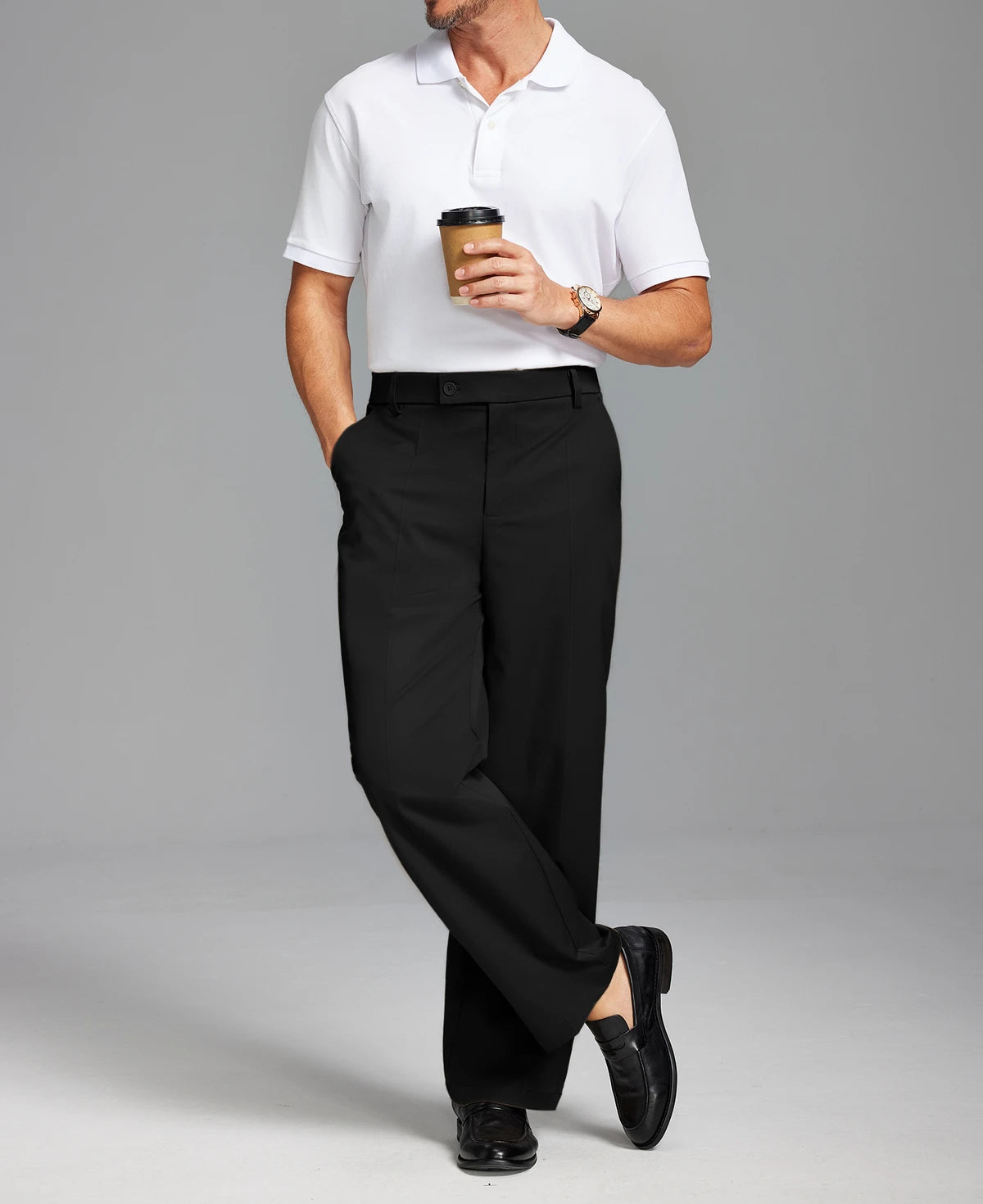 Men's Wide Leg Pleated Dress Pants with Drawstring Waist