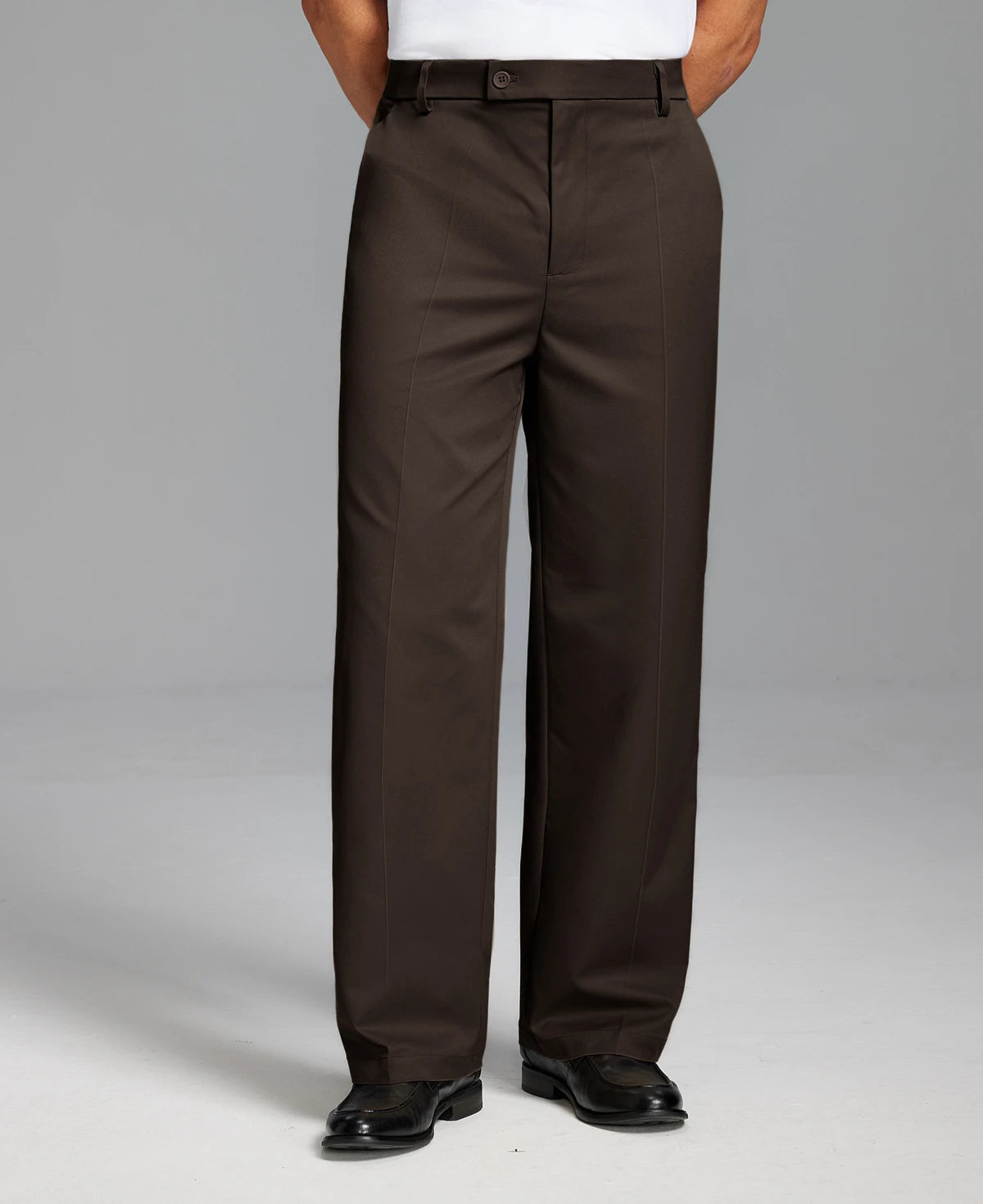 Men's Wide Leg Pleated Dress Pants with Drawstring Waist