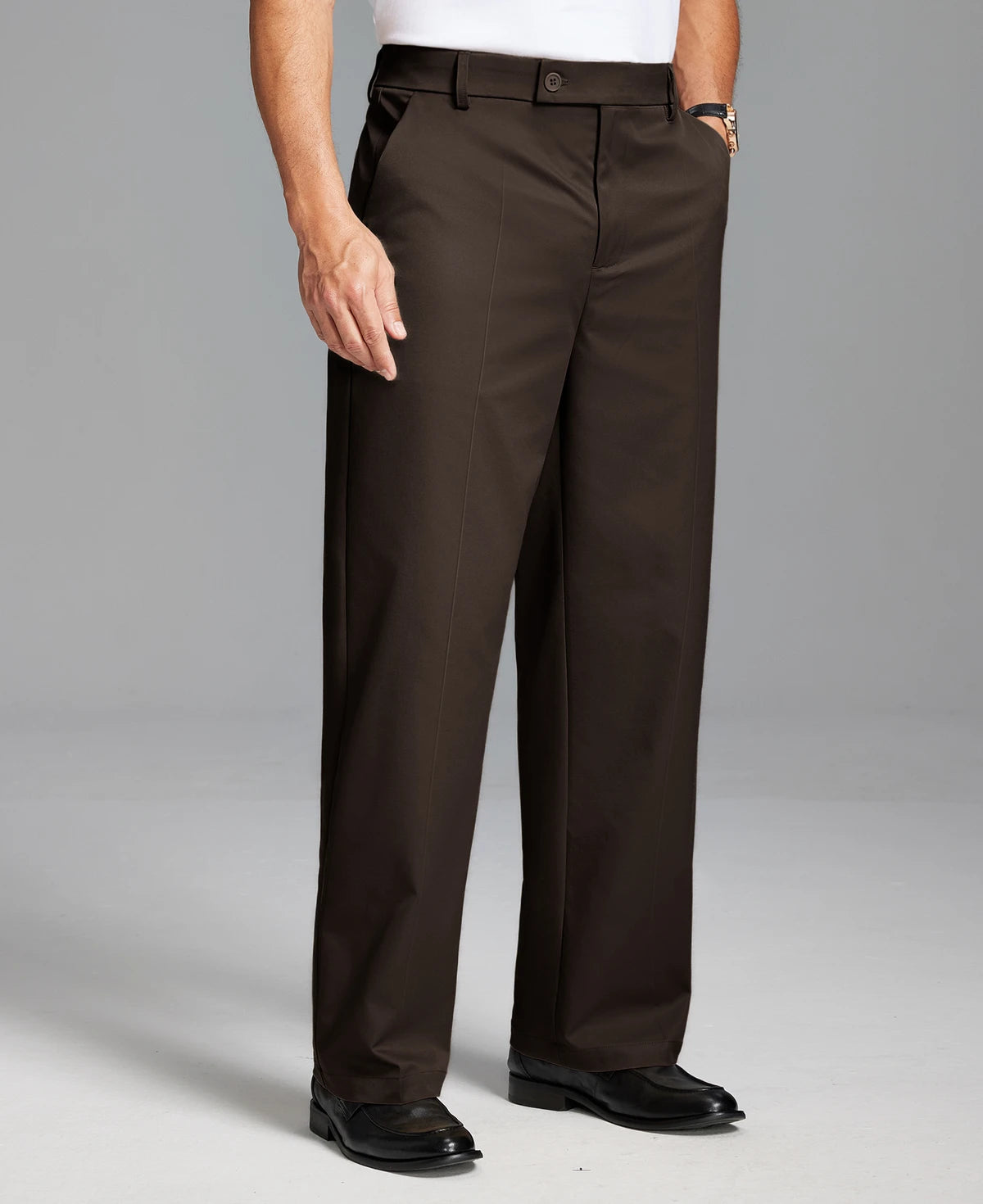 Men's Wide Leg Pleated Dress Pants with Drawstring Waist