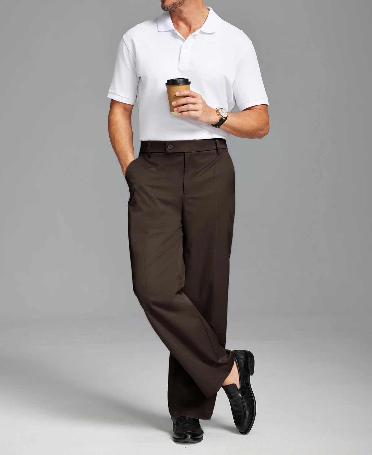 Men's Wide Leg Pleated Dress Pants with Drawstring Waist