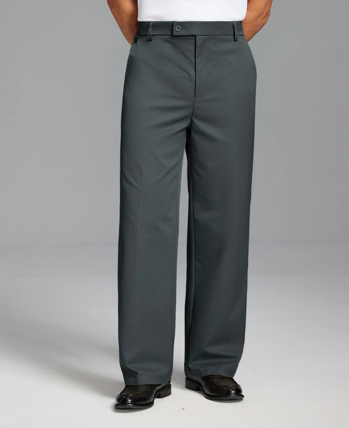 Men's Wide Leg Pleated Dress Pants with Drawstring Waist
