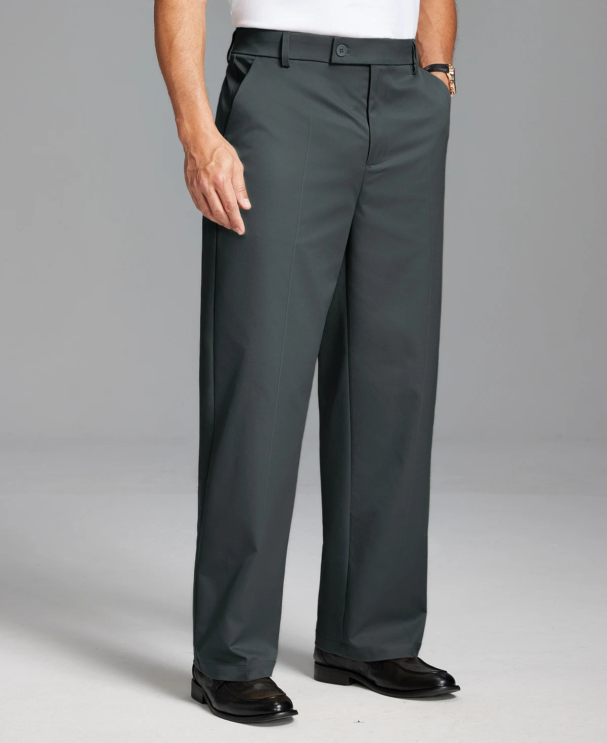Men's Wide Leg Pleated Dress Pants with Drawstring Waist