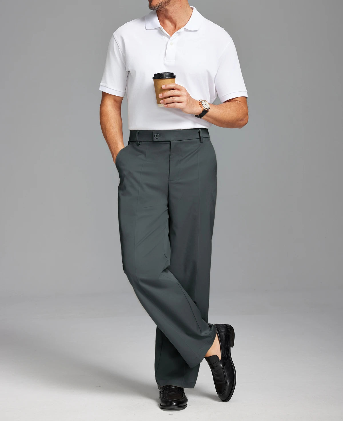 Men's Wide Leg Pleated Dress Pants with Drawstring Waist