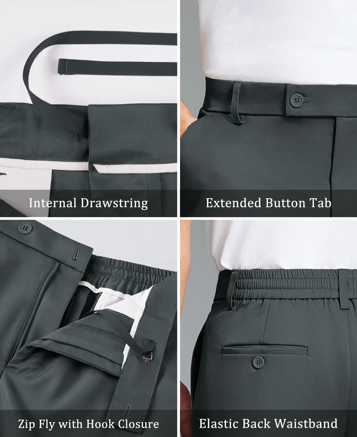 Men's Wide Leg Pleated Dress Pants with Drawstring Waist