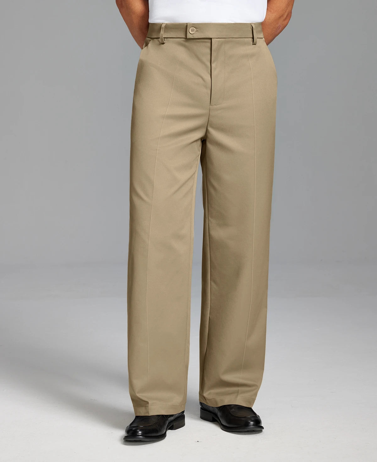 Men's Wide Leg Pleated Dress Pants with Drawstring Waist