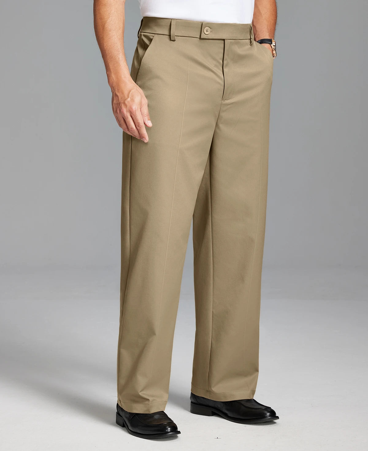 Men's Wide Leg Pleated Dress Pants with Drawstring Waist