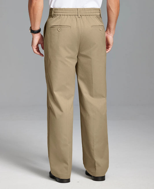Men's Wide Leg Pleated Dress Pants with Drawstring Waist