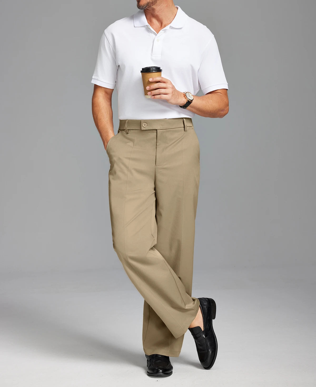 Men's Wide Leg Pleated Dress Pants with Drawstring Waist