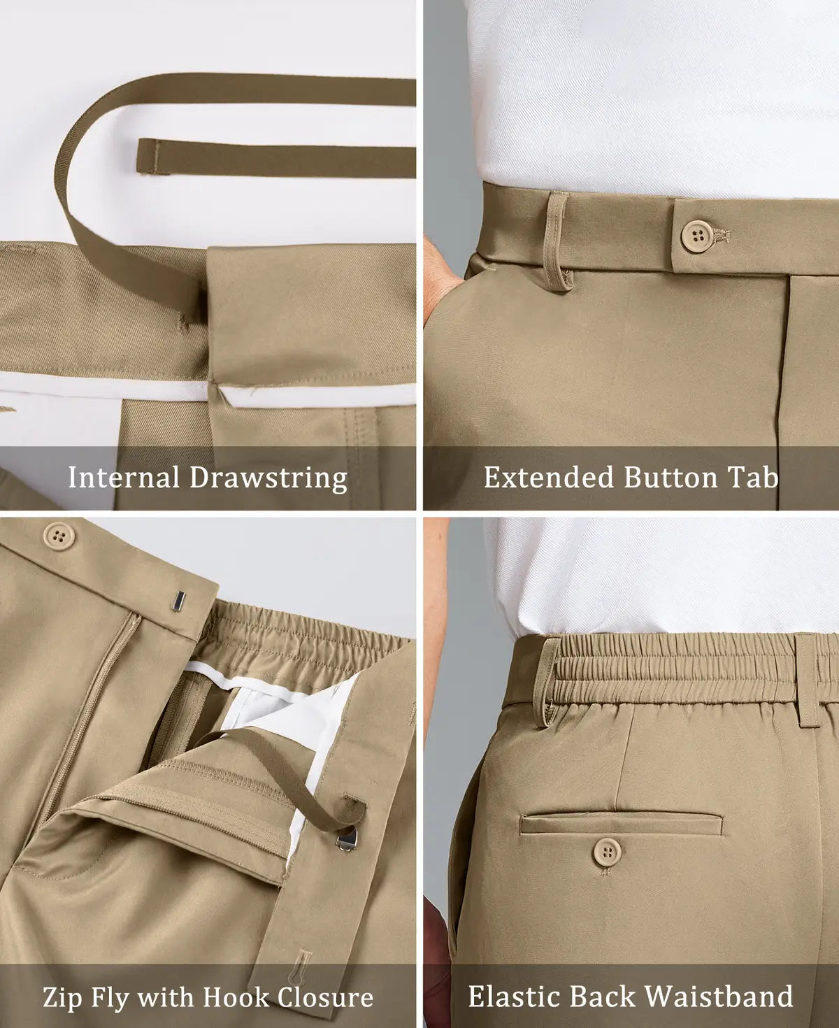 Men's Wide Leg Pleated Dress Pants with Drawstring Waist