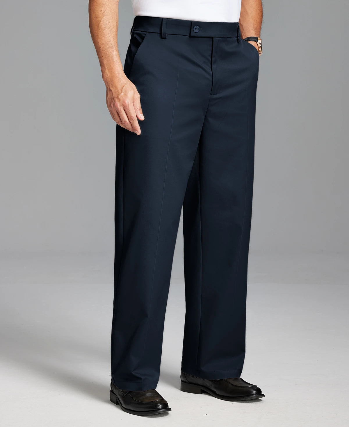 Men's Wide Leg Pleated Dress Pants with Drawstring Waist