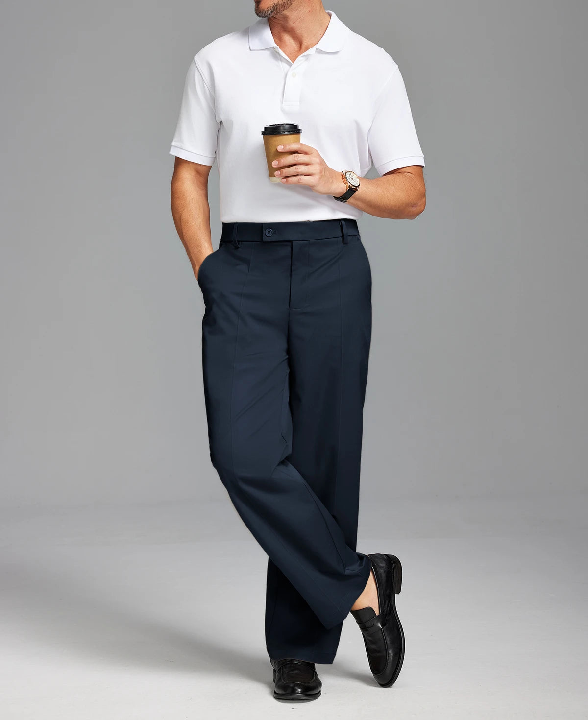 Men's Wide Leg Pleated Dress Pants with Drawstring Waist