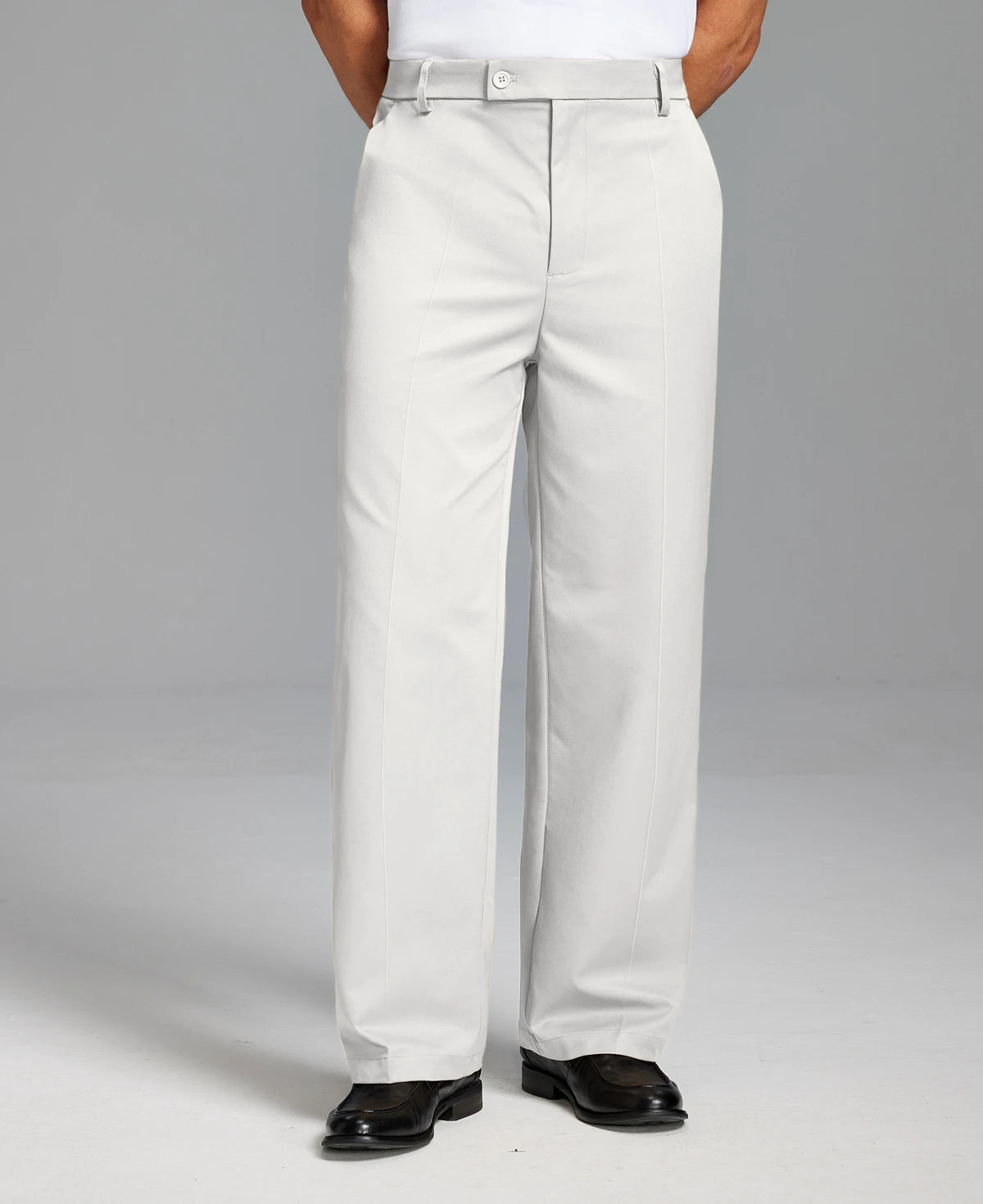 Men's Wide Leg Pleated Dress Pants with Drawstring Waist