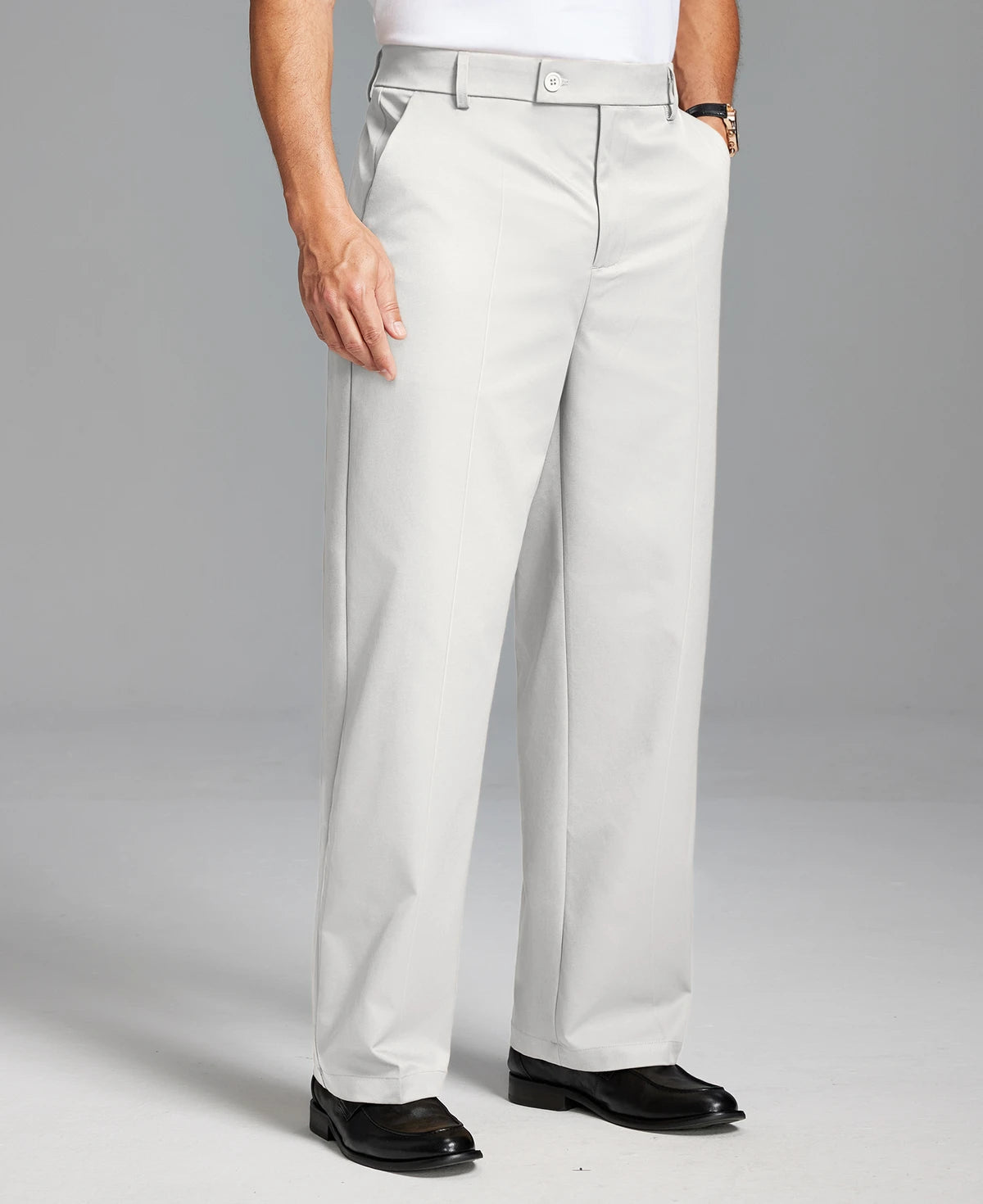 Men's Wide Leg Pleated Dress Pants with Drawstring Waist