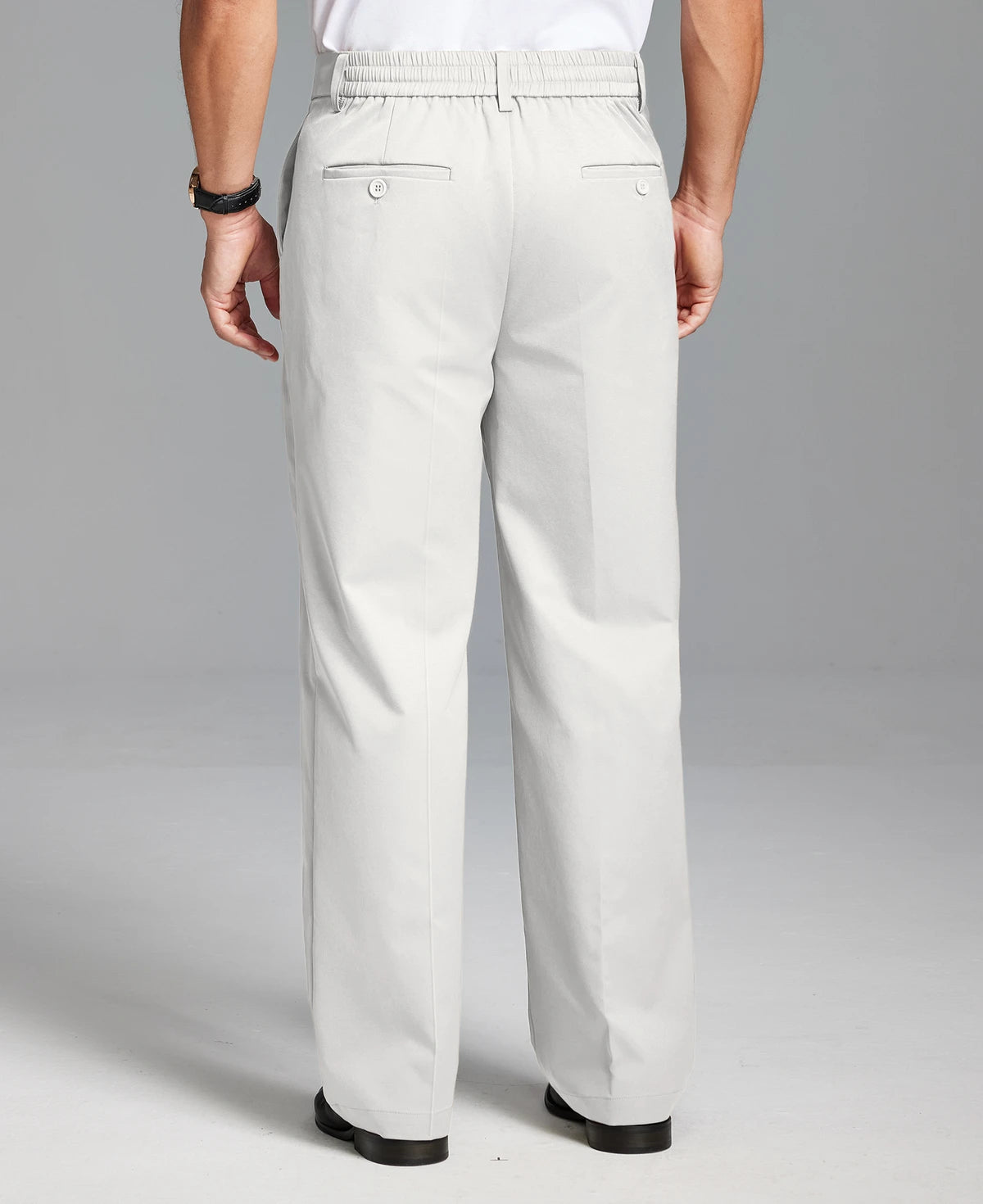 Men's Wide Leg Pleated Dress Pants with Drawstring Waist