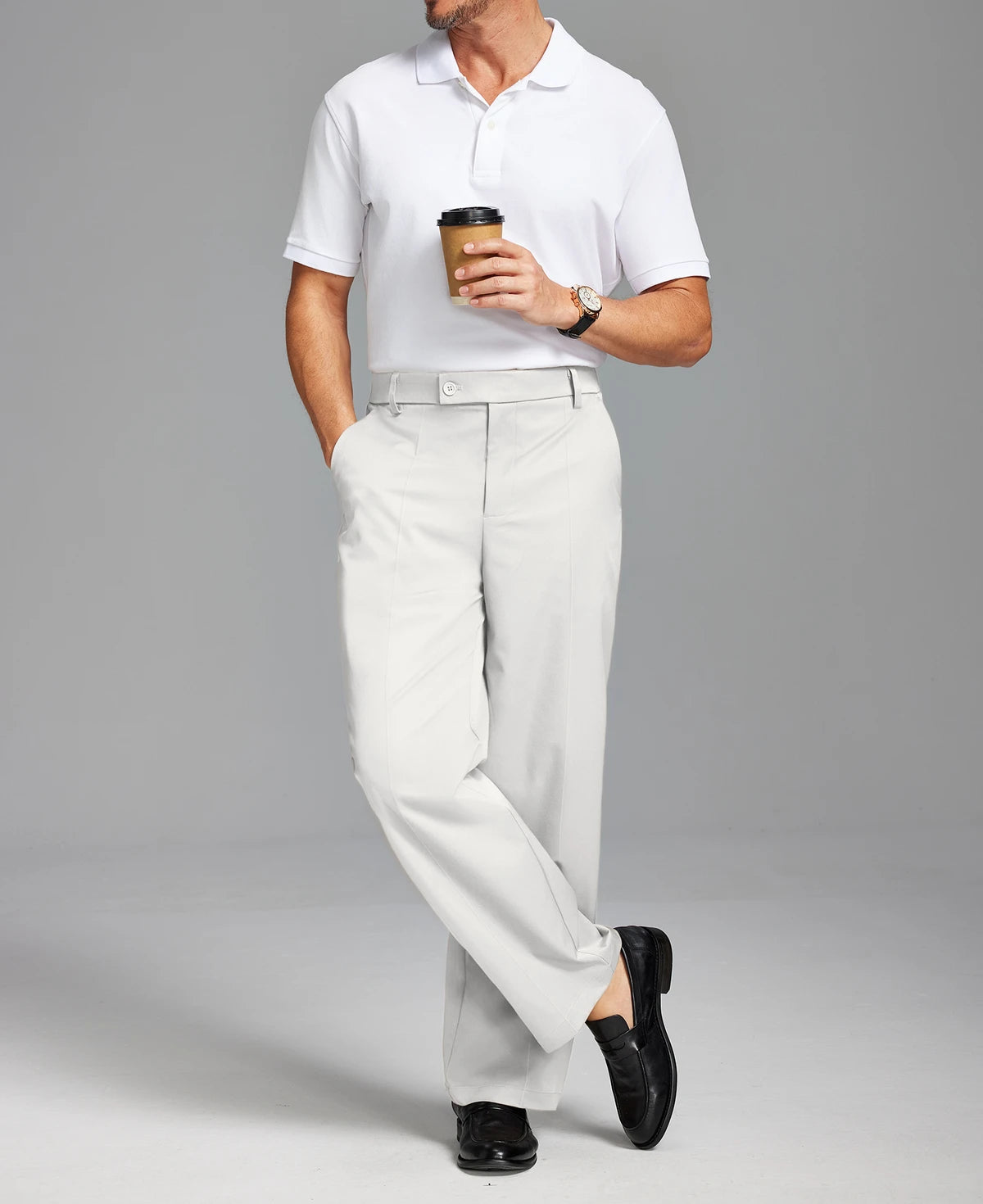 Men's Wide Leg Pleated Dress Pants with Drawstring Waist